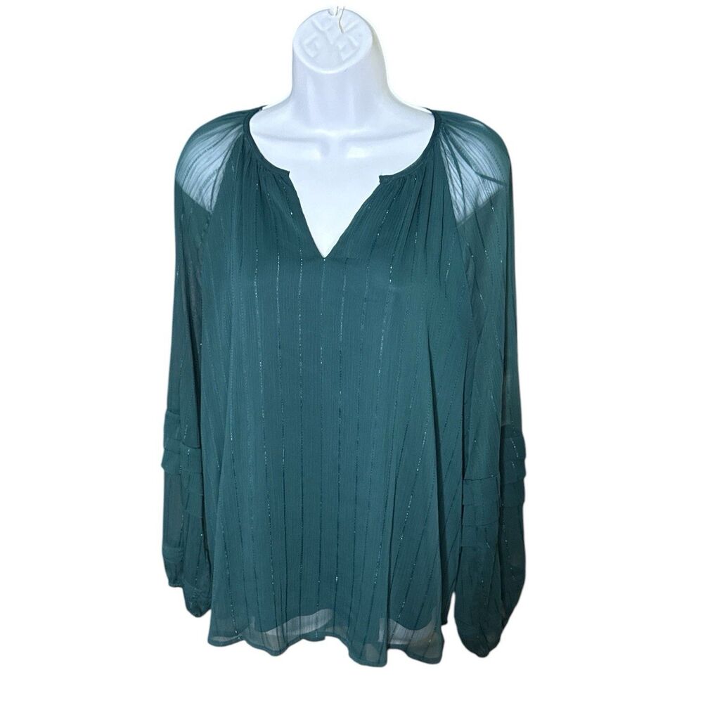 Simply Vera Vera Wang Fairy Sheer Emerald Green Striped Ruffle Sleeve Blouse XL